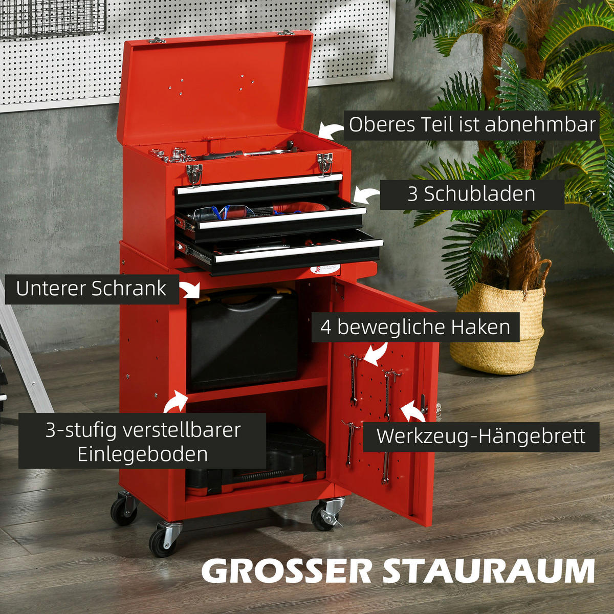 Werkstatt-Zubehör rot B/H/L: ca. 28x46x94 cm Werkzeugwagen - rot (94,00/28,00/46,00cm) - DURHAND