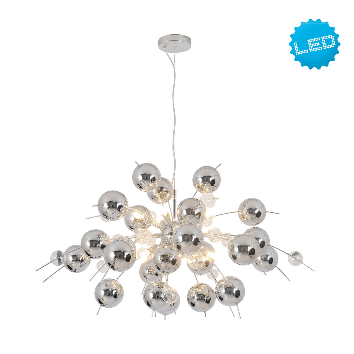Näve Leuchten Pendelleuchte Chrom Glas Metall B/H/T/D: ca. 98x187x98x98 cm G9 10 Brennstellen EXPLOSION - Chrom (98,00/187,00/98,00cm) - Näve Leuchten