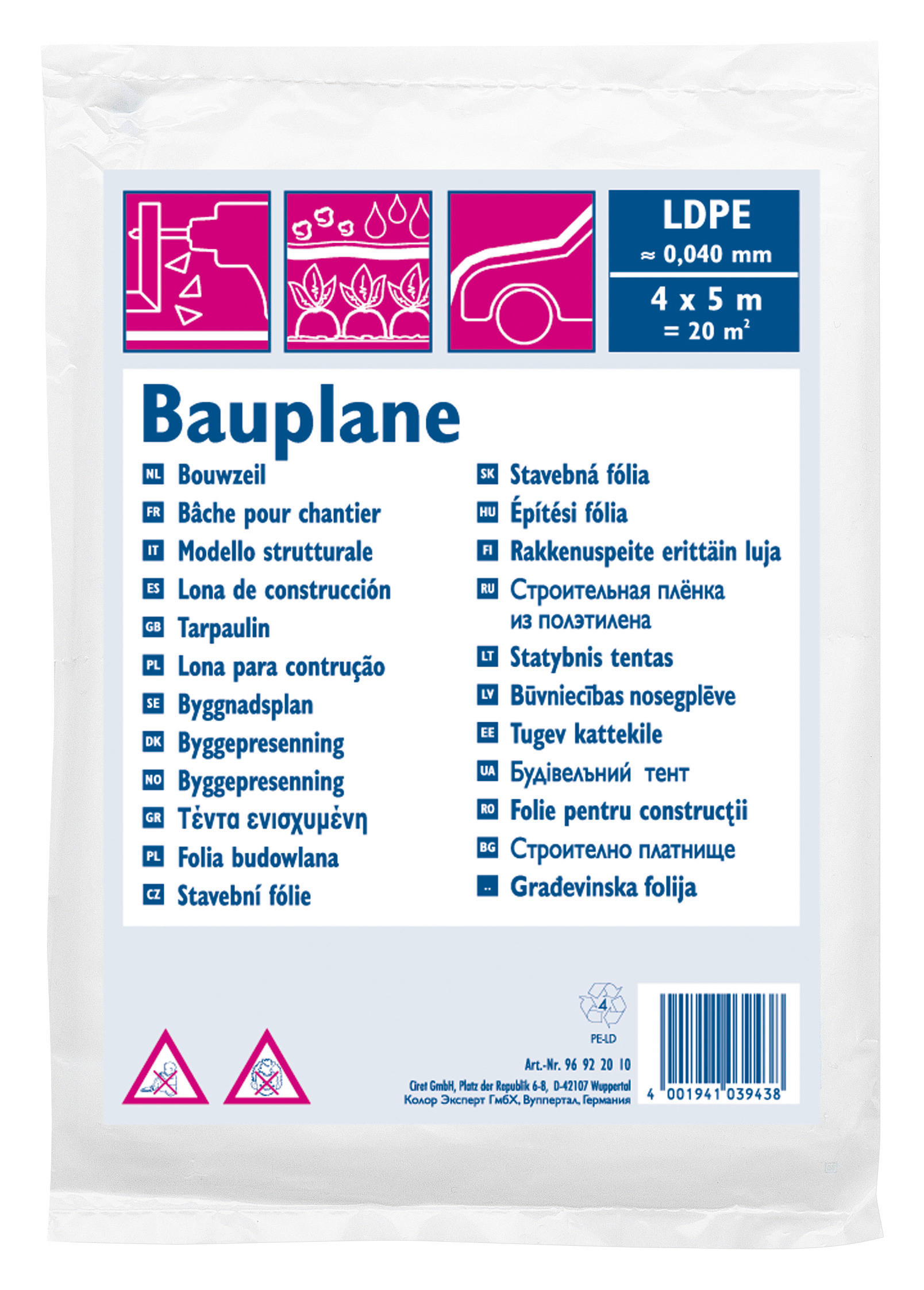 Bauplane B/L: ca. 400x500 cm Bauplane LDPE 40my 20qm - (400,00/500,00cm) - easypro.