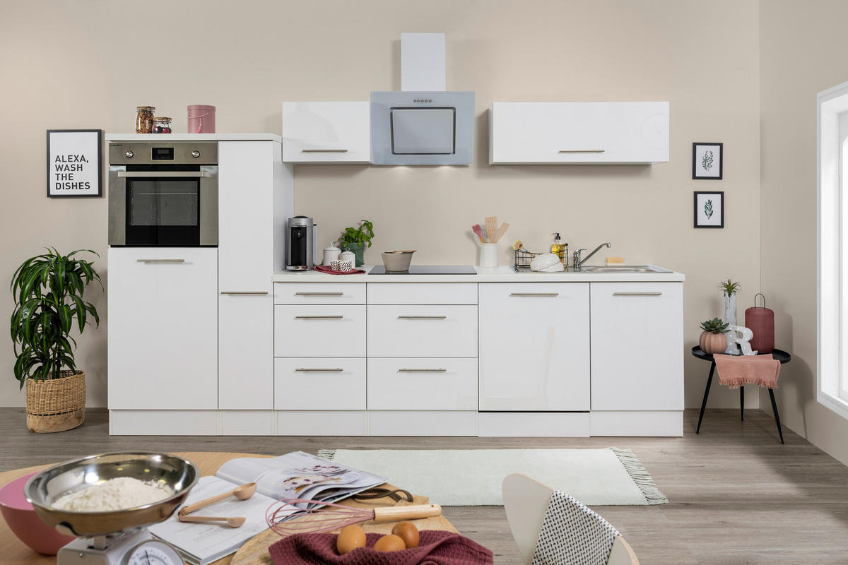 Respekta Küchenblock Amanda weiß Hochglanz B/H/T: ca. 310x200x60 cm Amanda - weiß/Edelstahloptik (310,00/200,00/60,00cm) - Respekta