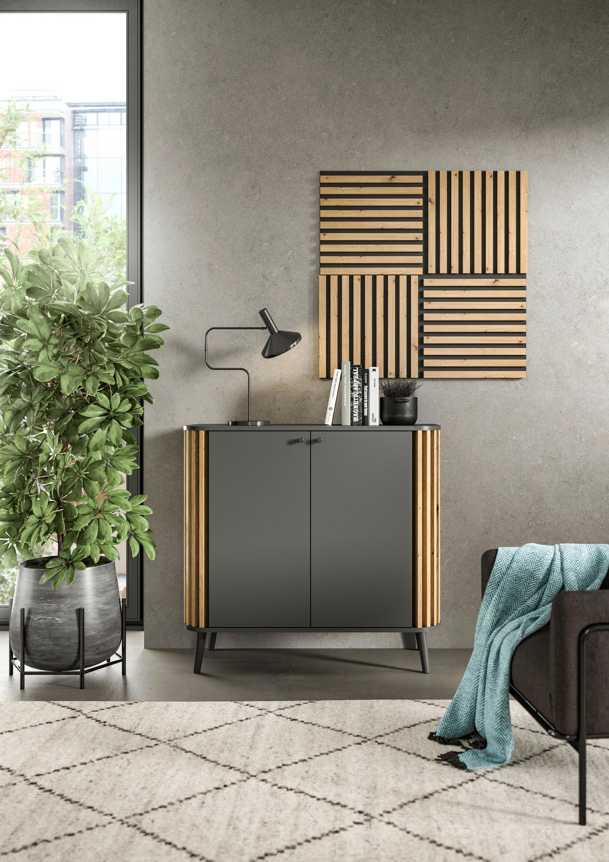 Paneel SILENCE 4er-Set Eiche Artisan Nachbildung anthrazit B/H/T: ca. 40x40x2 cm SILENCE 4er-Set - Eiche/anthrazit (40,00/40,00/2,00cm) - xonox.home