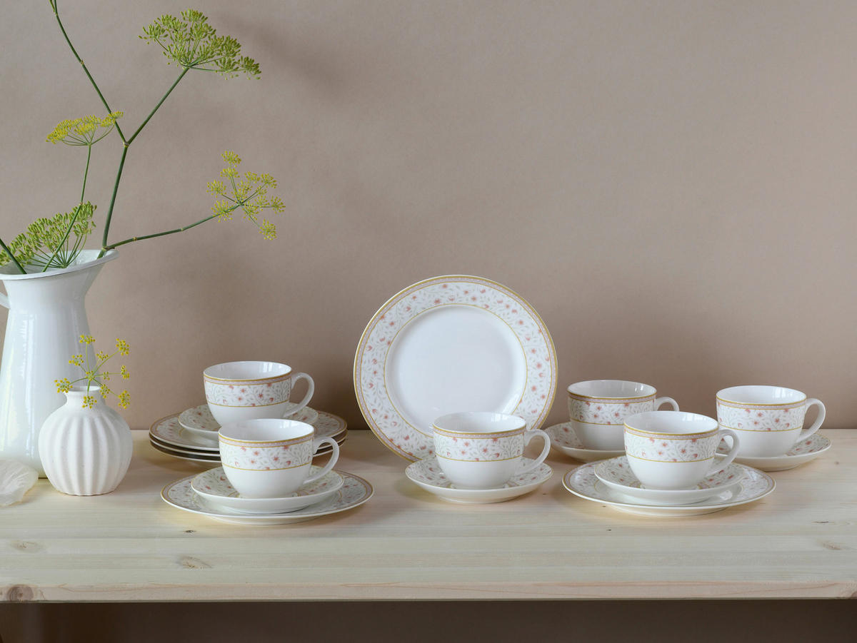 CreaTable Kaffeeservice Emilia weiß Porzellan 18 tlg. Emilia - weiß/creme - CreaTable