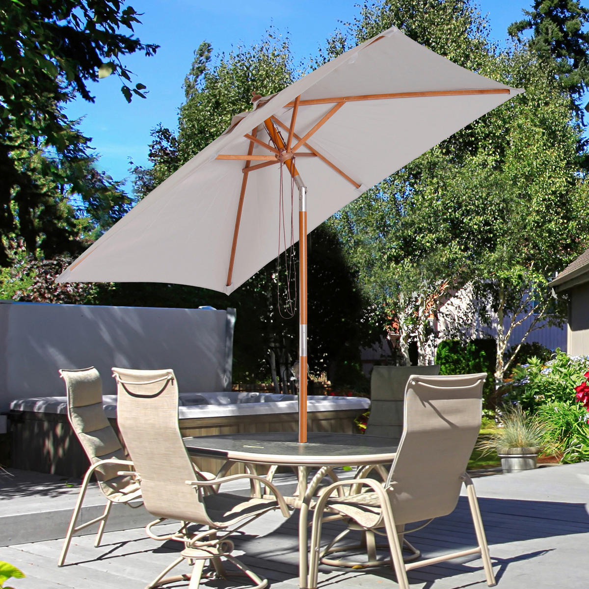 Outsunny Sonnenschirm grau Holz B/H/L: ca. 150x230x200 cm Sonnenschirm_knickbar - grau (200,00/150,00/230,00cm) - Outsunny