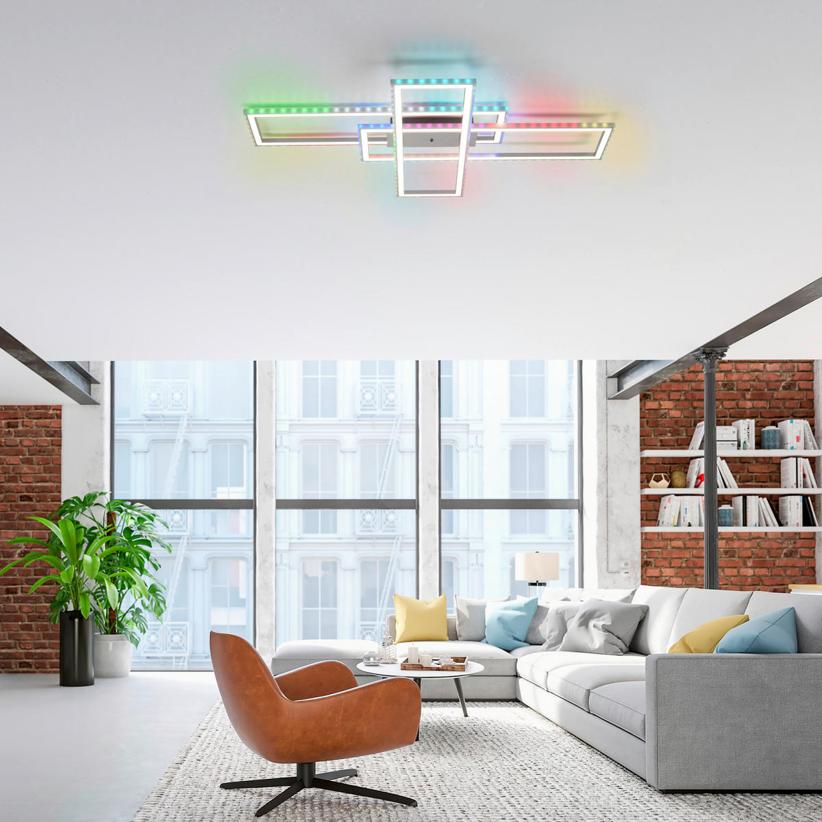 Just Light LED-Deckenleuchte FELIX60 14637-55 stahlfarbig weiß Kunststoff Stahl B/H/T: ca. 101x6,9x71 cm 2 Brennstellen FELIX60 - weiß/stahlfarbig (101,00/6,90/71,00cm) - Just Light
