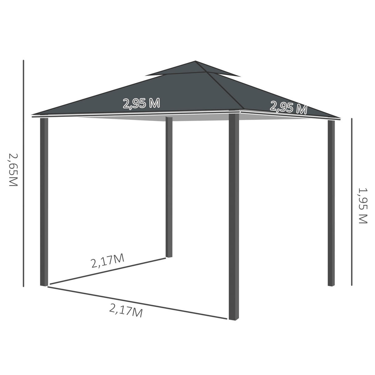 Outsunny Pavillon dunkelgrau Metall B/H/L: ca. 295x270x295 cm Pavillon - dunkelgrau (295,00/295,00/270,00cm) - Outsunny
