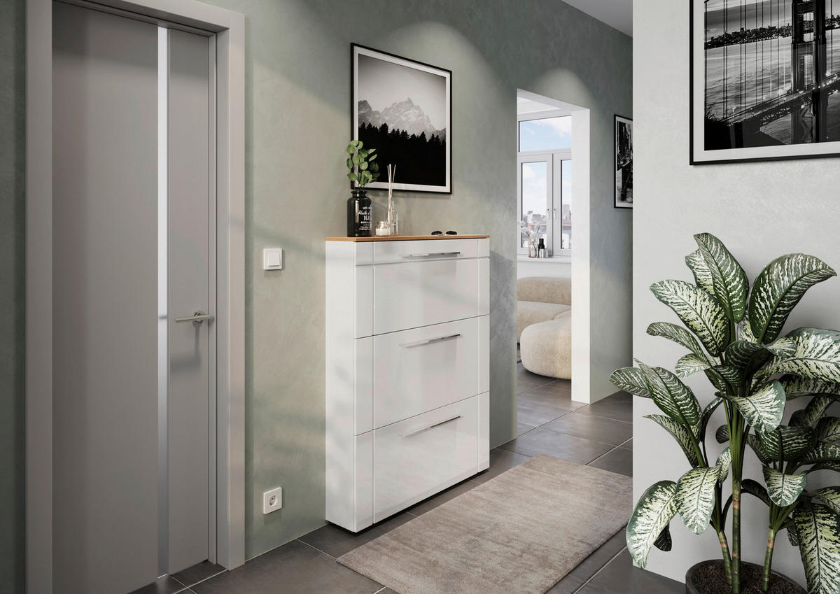 Schuhschrank Astona weiß weiß Hochglanz B/H/T: ca. 100x129x20 cm Astona - weiß (100,00/129,00/20,00cm)