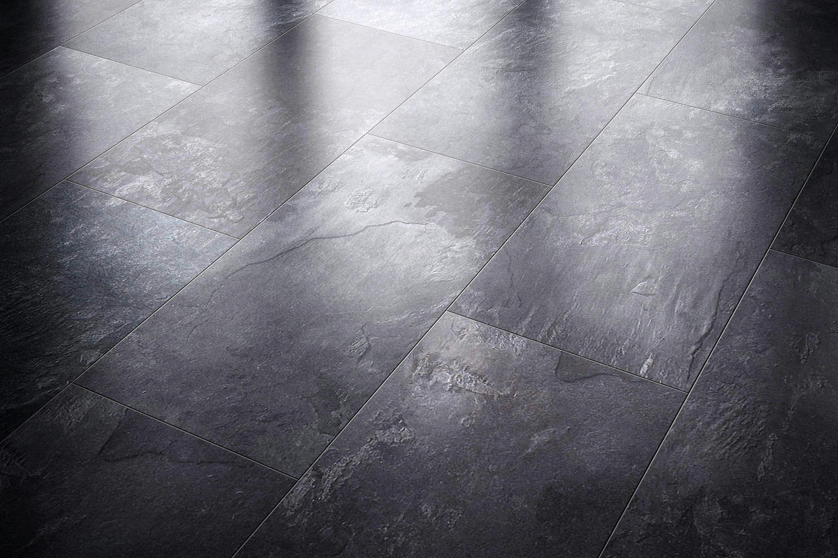 Visiogrande Laminatboden Ölschiefer ca. 2,367 m² im Paket  B/L: ca. 28x60,4 cm pro Paket Ölschiefer ca. 2,367 m² im Paket - Schiefergrau (28,00/60,40cm) - Visiogrande