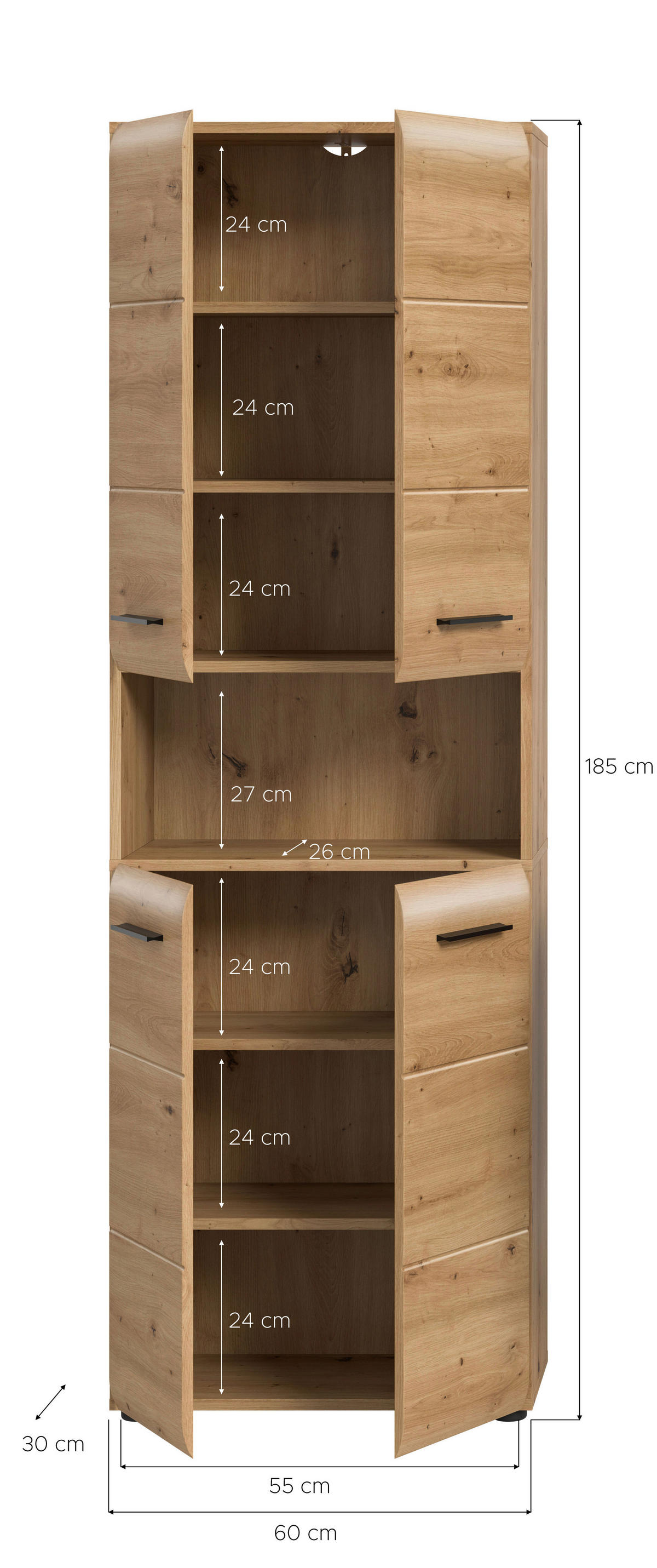 Hochschrank Ice Artisan Oak Nachbildung B/H/T: ca. 60x185x30 cm Ice - (60,00/185,00/30,00cm) - xonox.home