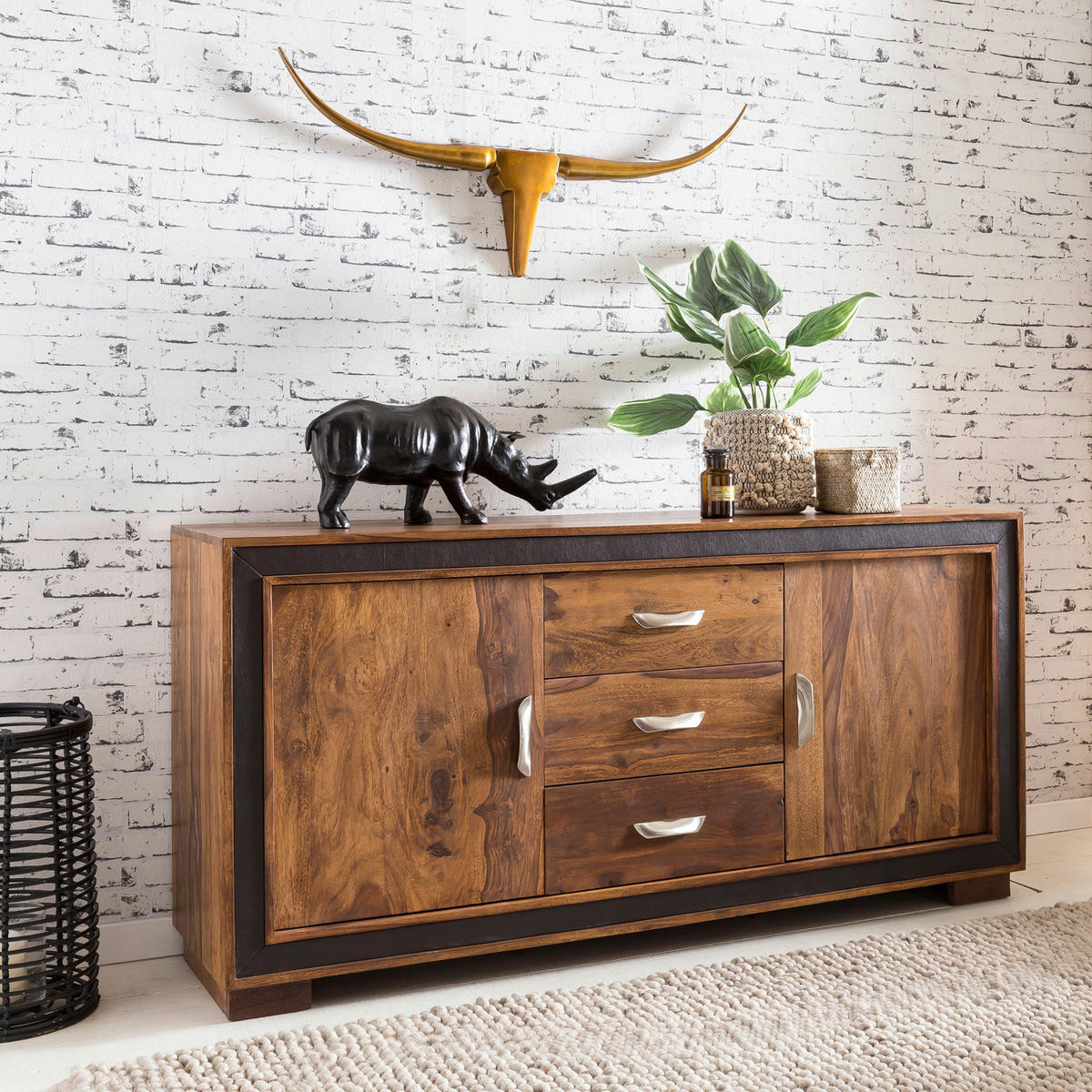 Sideboard natur schwarz Sideboard - natur/schwarz - Wohnling