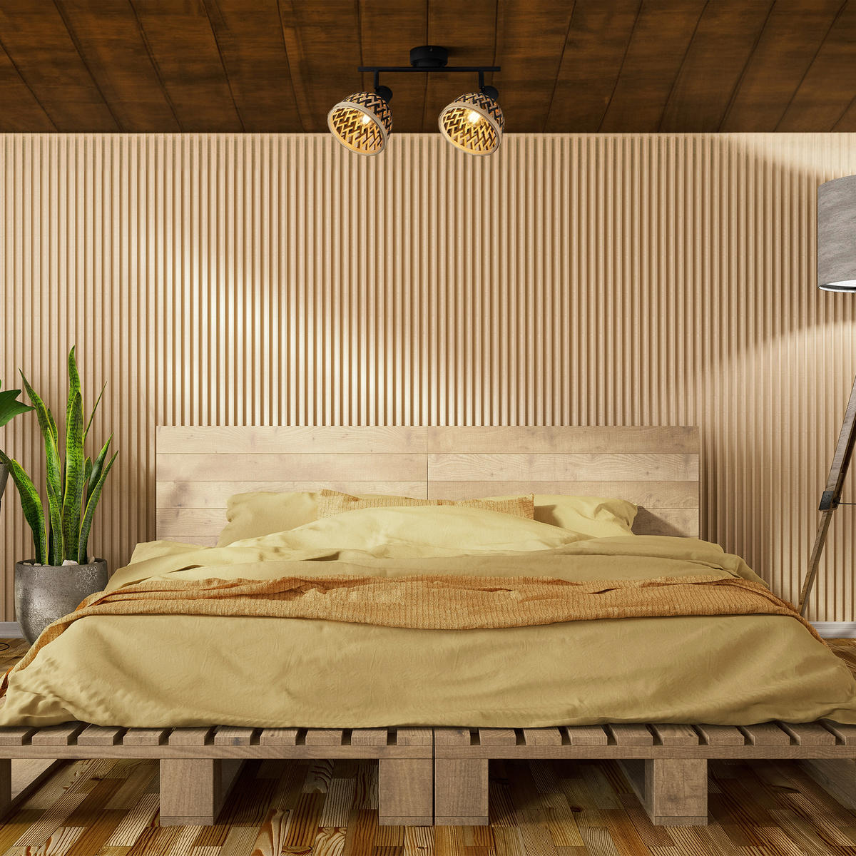 Searchlight Strahler schwarz Stahl Bambus B/H/L: ca. 13x22x45 cm E14 2 Brennstellen Lance - schwarz (45,00/13,00/22,00cm) - Searchlight