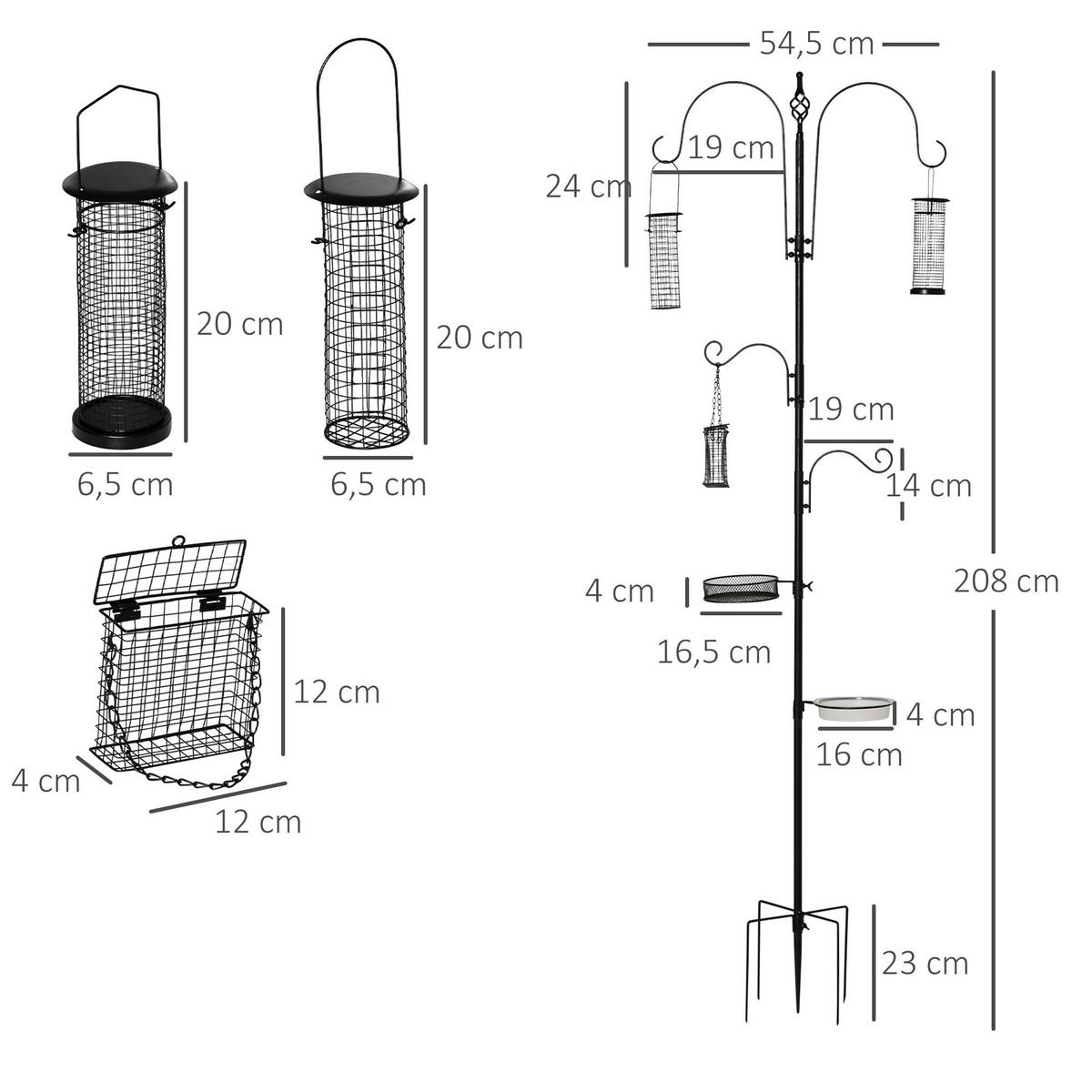 PawHut Tier-Zubehör schwarz Edelstahl B/H/L: ca. 54,5x54,5x208 cm Vogelfutterspender - schwarz (208,00/54,50/54,50cm) - PawHut