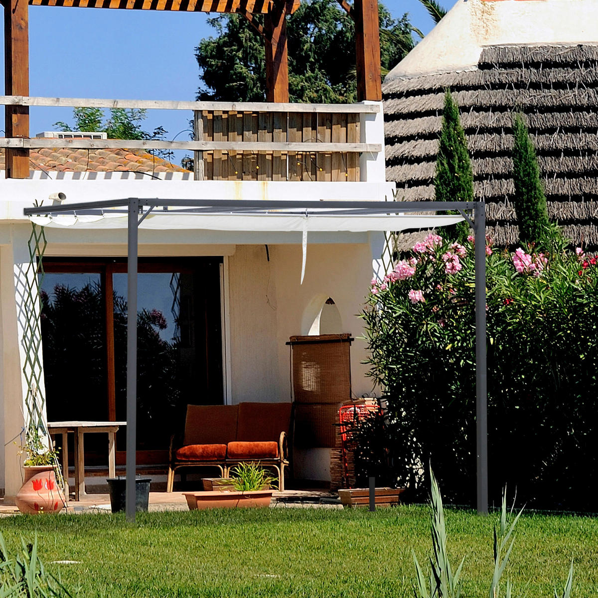 Outsunny Pergola cremeweiß Metall B/H/L: ca. 300x230x300 cm Pergola - cremeweiß (300,00/300,00/230,00cm) - Outsunny