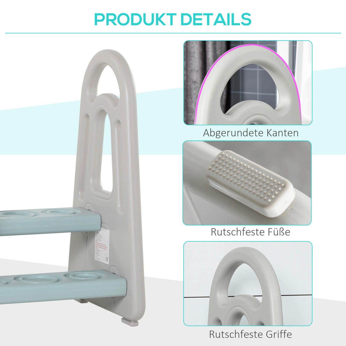 HOMCOM Hocker Polyethylen B/H/L: ca. 38,5x43,5x61 cm Trittschemel - blau (61,00/38,50/43,50cm) - HOMCOM