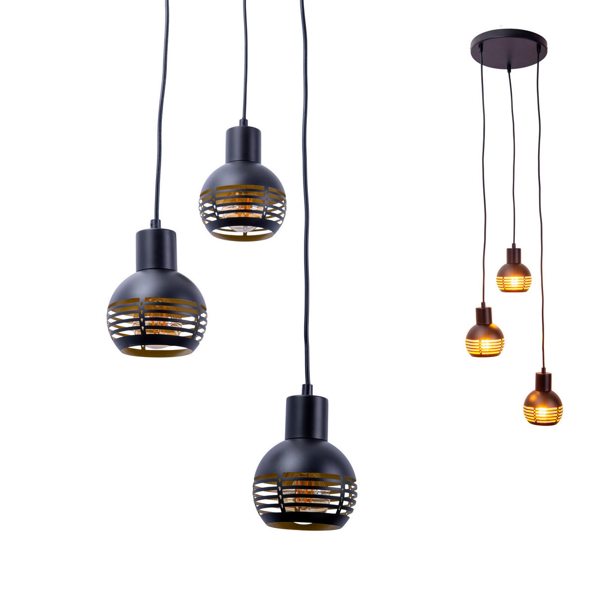 Näve Leuchten Pendelleuchte Casco NV7092622 schwarz Metall H/D: ca. 120x25 cm E27 3 Brennstellen 3er Pendelleuchte "Casco" - schwarz (25,00/120,00cm) - Näve Leuchten