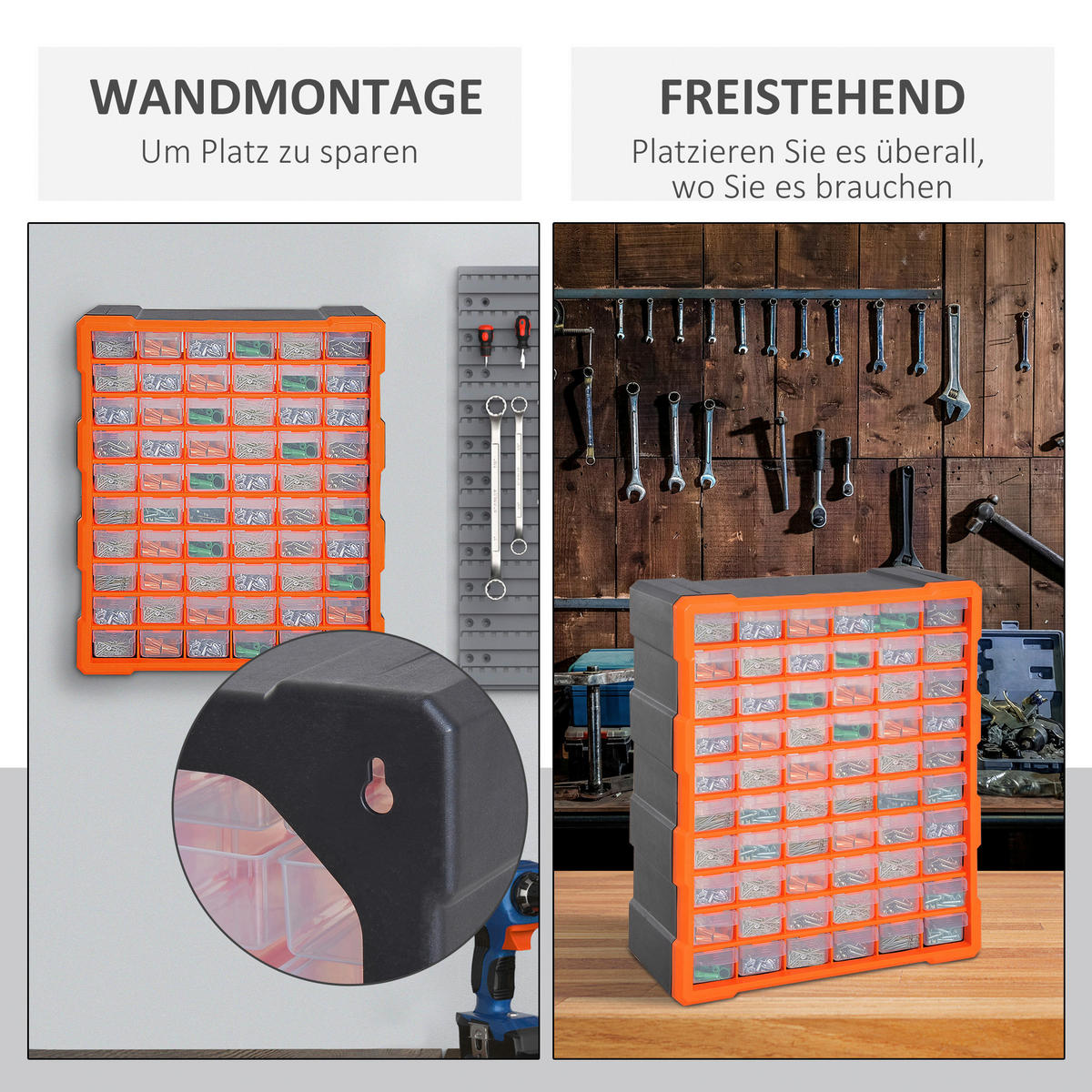 DURHAND Kleinteilemagazin mit 60 Fächer B/H/T: ca. 38x48x16 cm Kleinteilemagazin B40-018 - orange/grau (38,00/48,00/16,00cm) - DURHAND