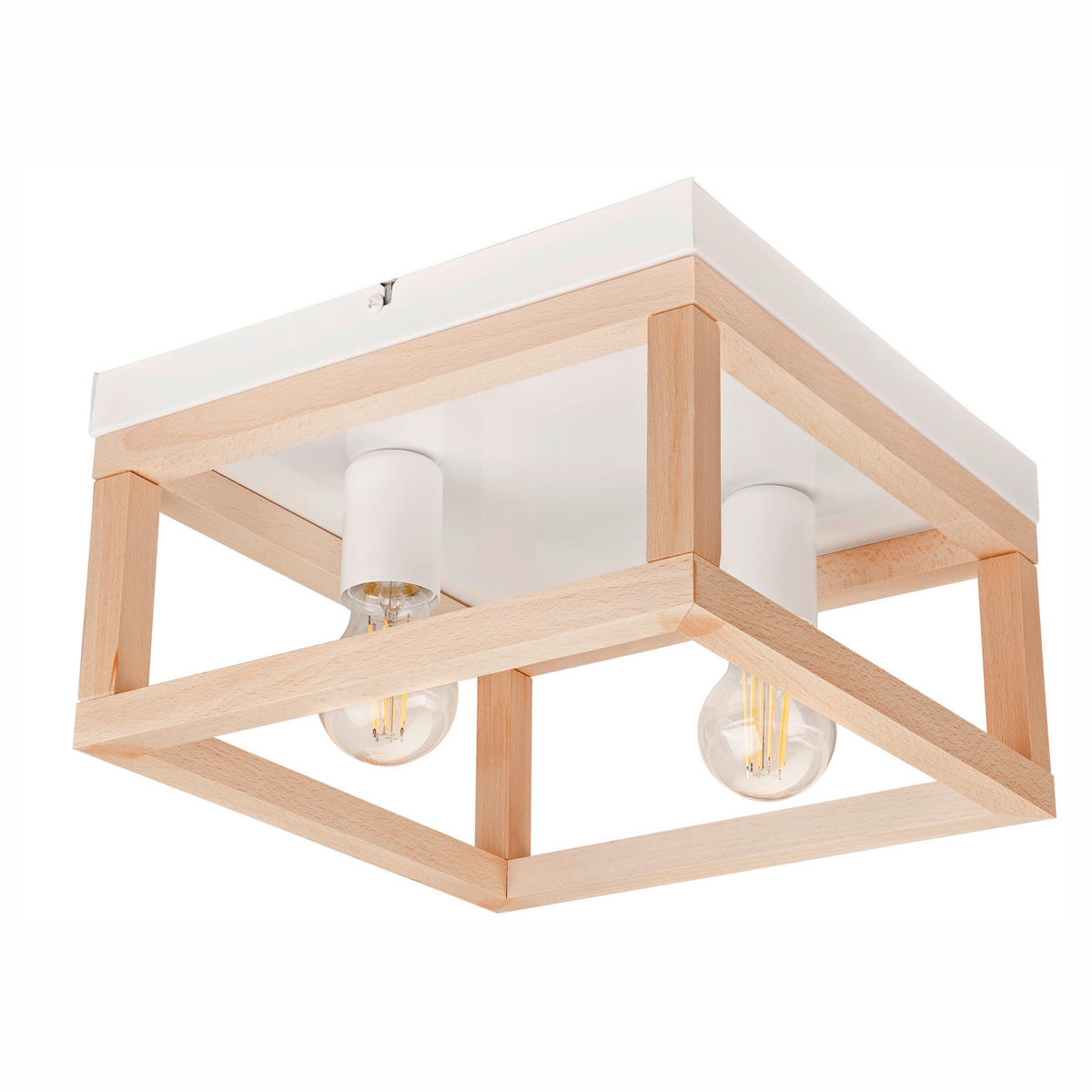 Lamkur Deckenleuchte VILLY 45993 weiß natur Holz Stahl H/L: ca. 17x30 cm E27 2 Brennstellen Villy - weiß/natur (30,00cm) - Lamkur