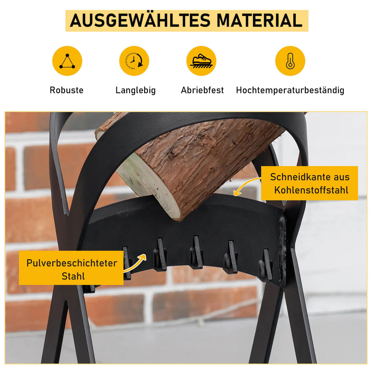 Outsunny Holzspalter mit Stahlrahmen schwarz B/H/L: ca. 20,8x37,4x24,4 cm Holzspalter_mit_Stahlrahmen - schwarz (24,40/20,80/37,40cm) - Outsunny