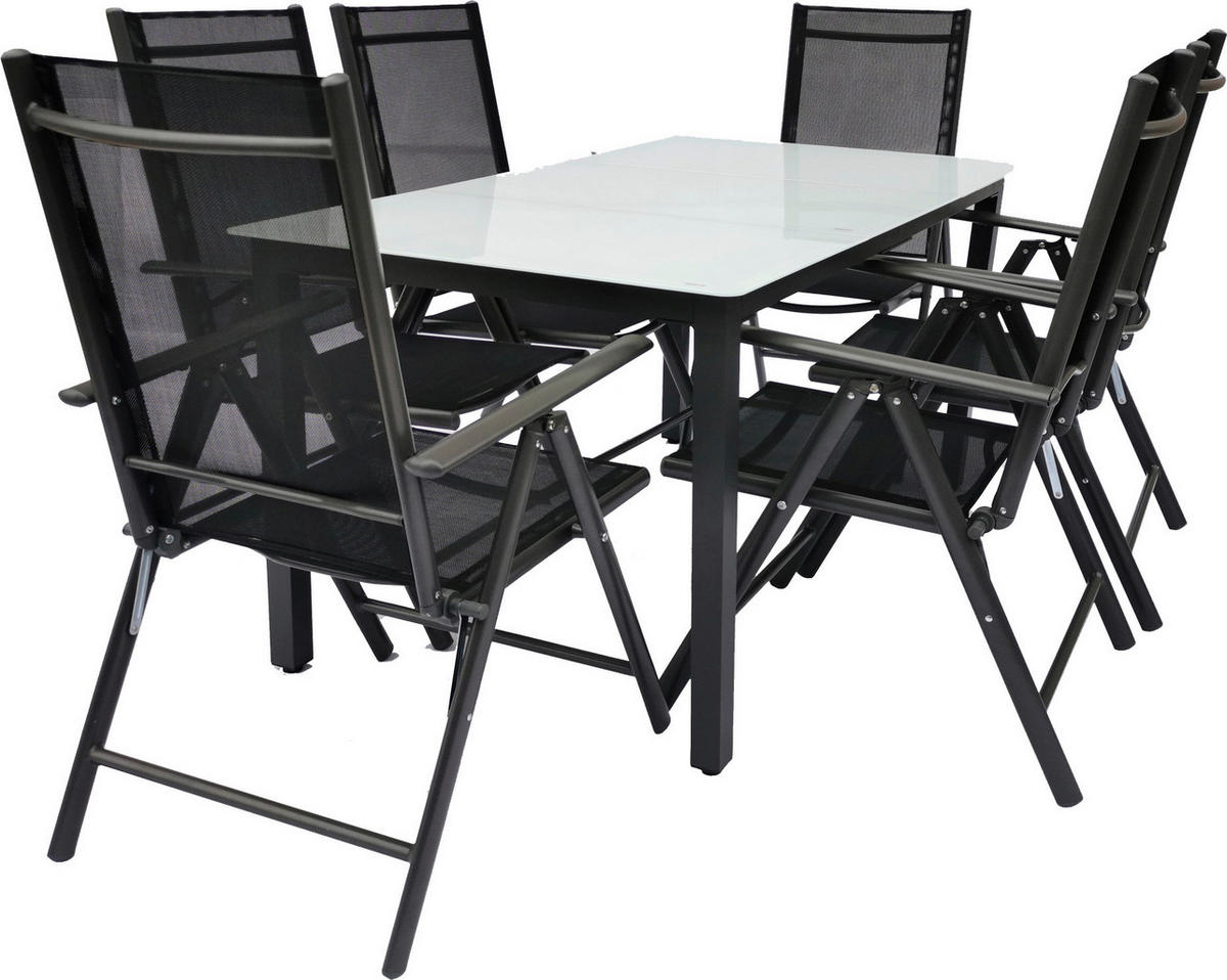 VCM Gartensitzgruppe anthrazit Stahl B/H/L: ca. 140x76x80 cm Gartensitz-/Essgruppe 7 tlg. - anthrazit (80,00/140,00/76,00cm) - VCM