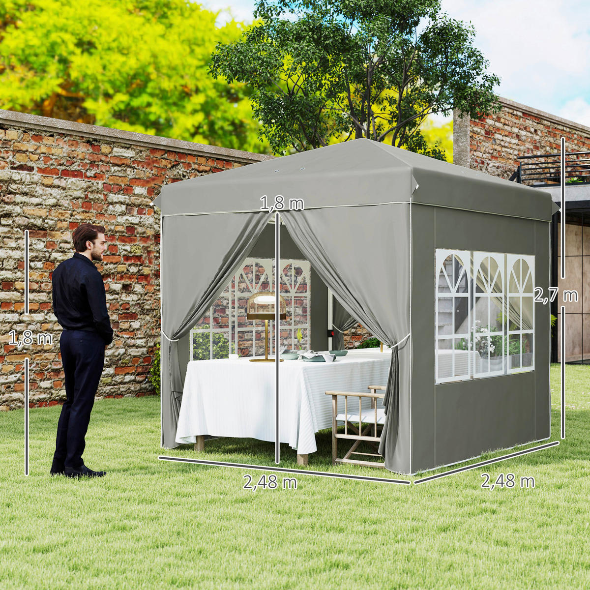 Outsunny Pavillon hellgrau Polyester B/H/L: ca. 248x270x248 cm Pavillon - hellgrau (248,00/248,00/270,00cm) - Outsunny