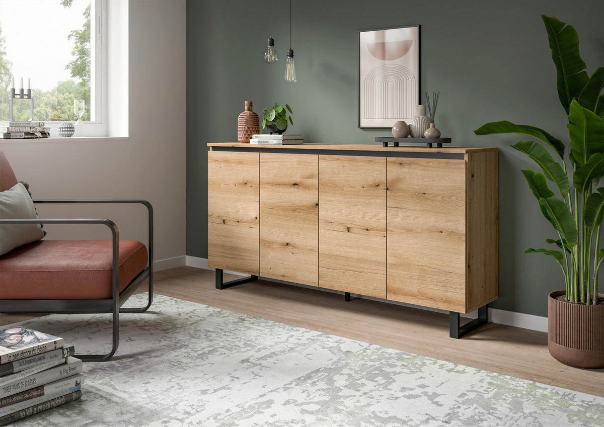 Sideboard Tomasa Evoke Oak Nachbildung schwarz B/H/T: ca. 160x84x36 cm Tomasa - schwarz (160,00/84,00/36,00cm) - xonox.home