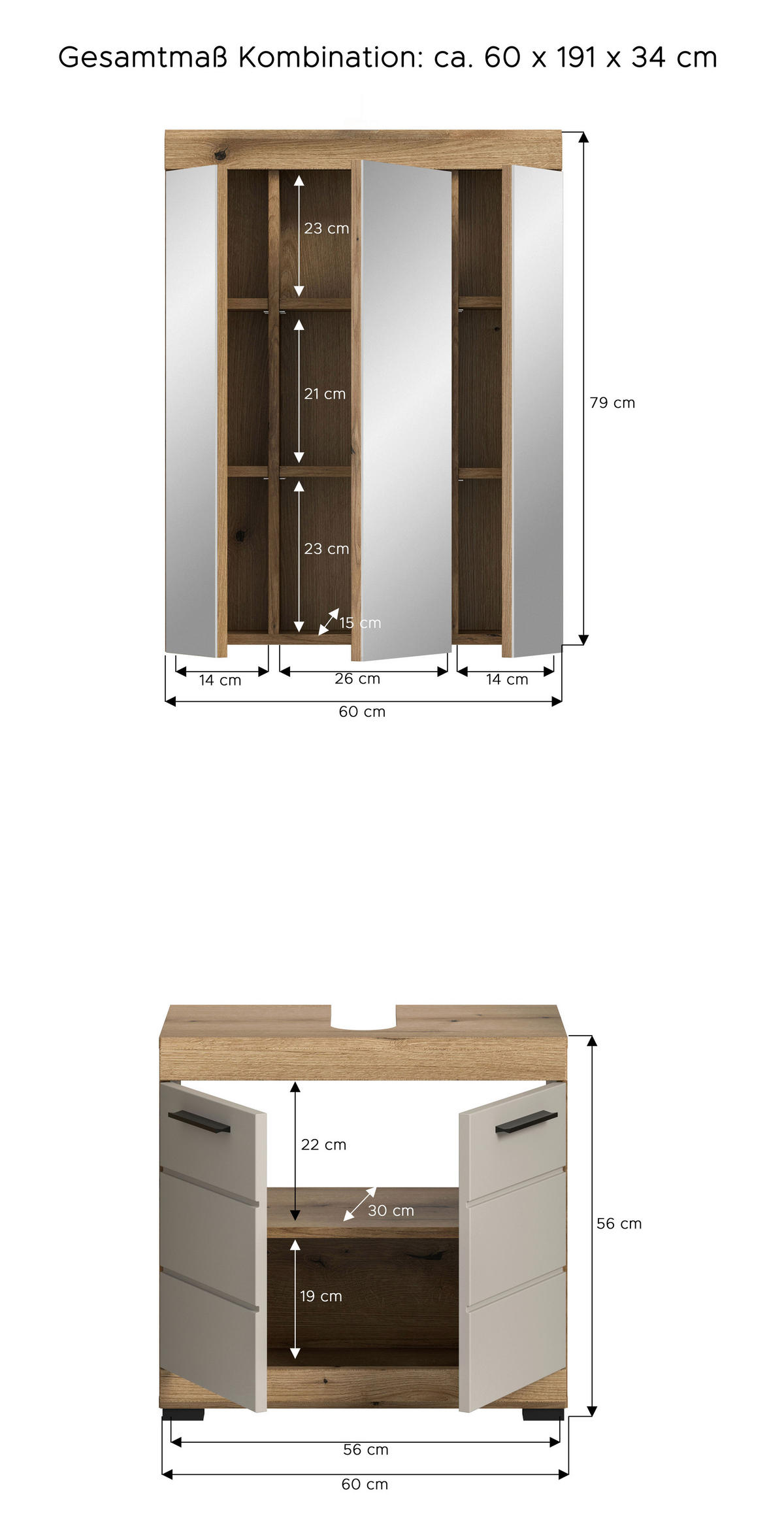 Badezimmer-Set Scout Evoke Oak Nachbildung Kaschmirgrau Nachbildung B/H/T: ca. 60x191x34 cm Scout - Kaschmirgrau (60,00/191,00/34,00cm) - xonox.home