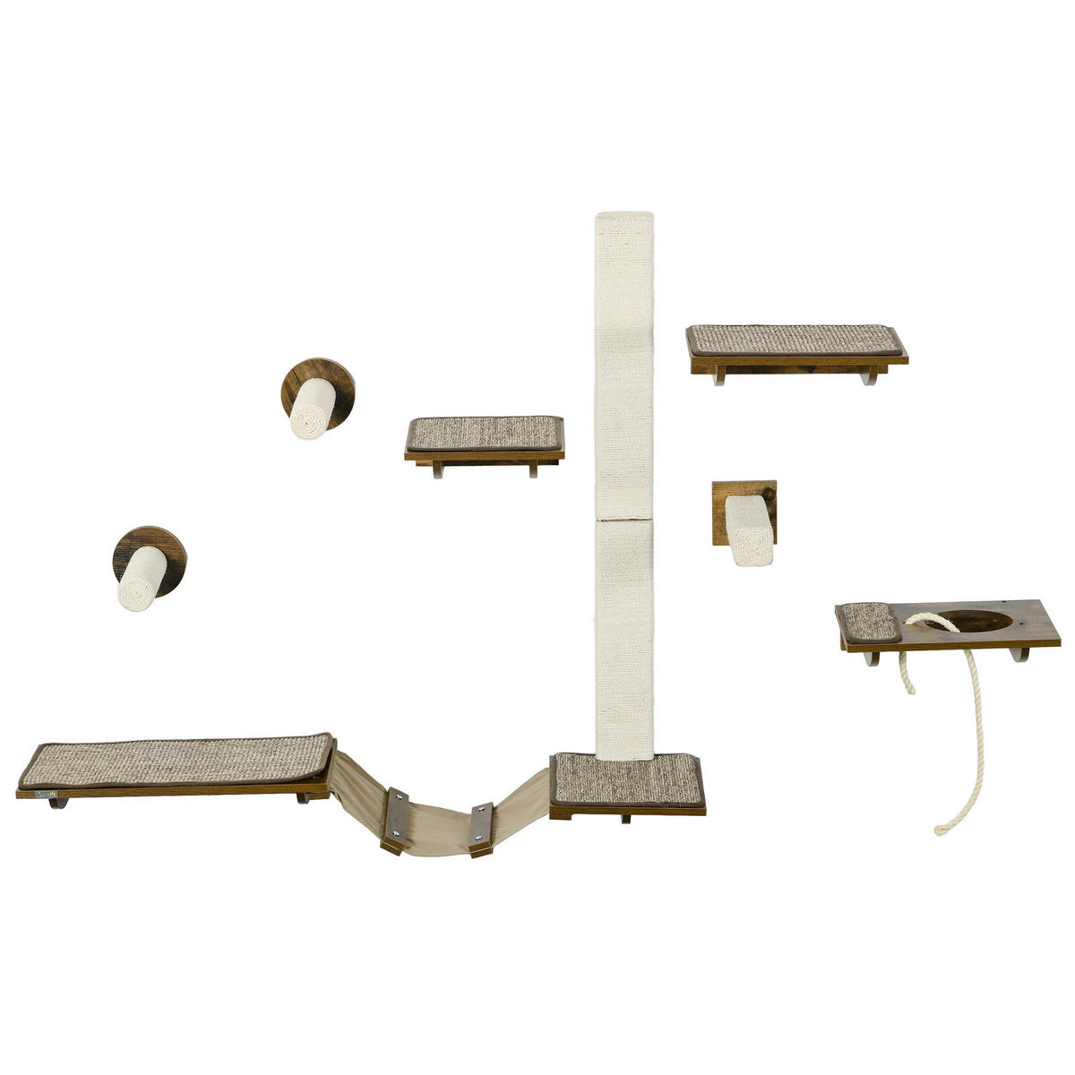 PawHut Katzenregal-Set braun Sisal B/H/L: ca. 29x8,5x136 cm Katzenregal-Set - braun/cremeweiß (136,00/29,00/8,50cm) - PawHut