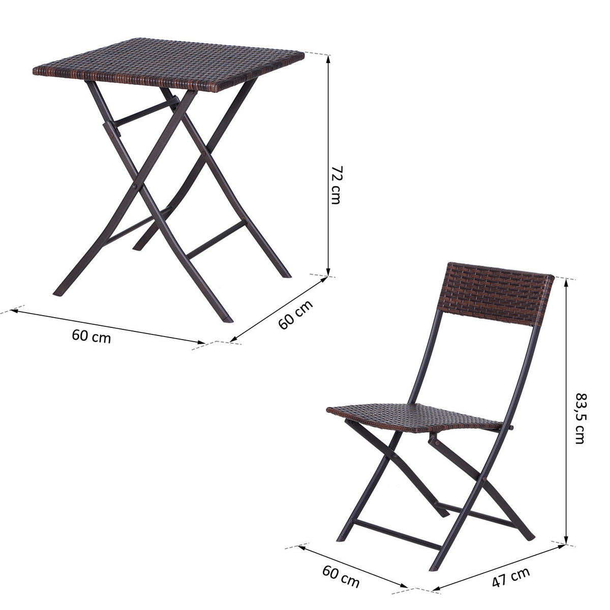 Outsunny Balkonset café braun Polyrattan Balkonset_3tlg. - café braun - Outsunny