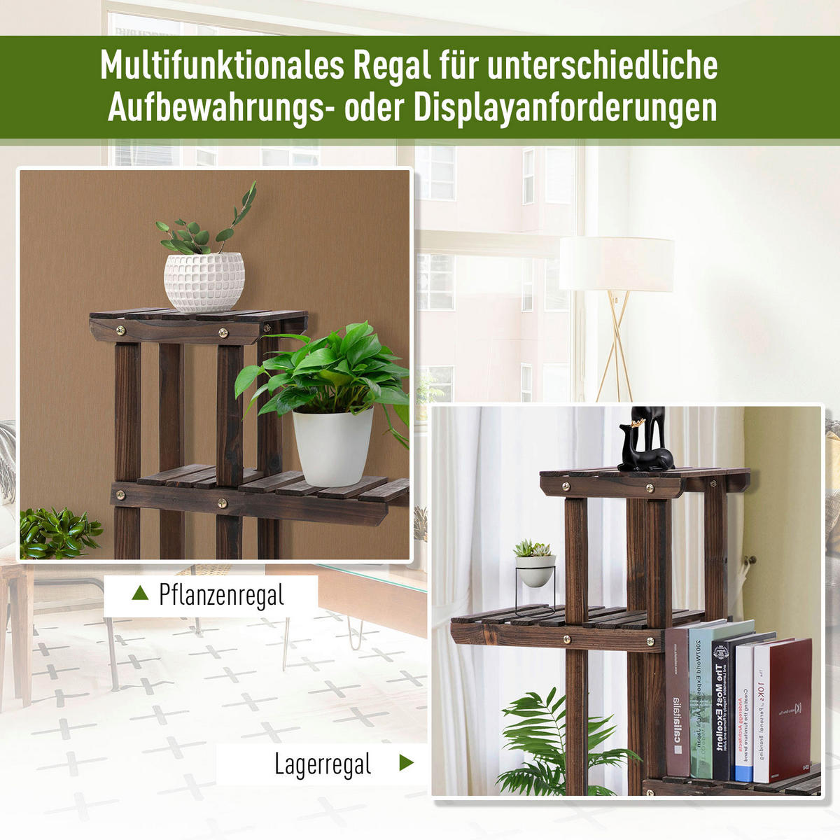Outsunny Pflanzenregal braun B/H/L: ca. 33x80x123,5 cm Pflanzenregal 845-465 - braun (123,50/33,00/80,00cm) - Outsunny