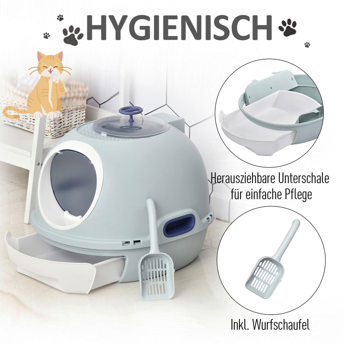 PawHut Katzentoilette blau Polypropylen B/H/T: ca. 47x44x55 cm Katzentoilette - blau (47,00/44,00/55,00cm) - PawHut