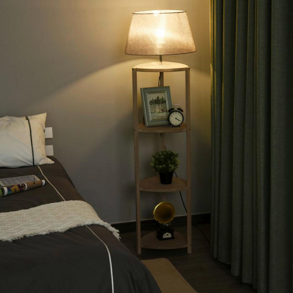 HOMCOM Stehleuchte B31-096 grau Holz Kunststoff B/H/L: ca. 46x159x46 cm E27 1 Brennstellen Stehleuchte B31-096 - grau (46,00/46,00/159,00cm) - HOMCOM