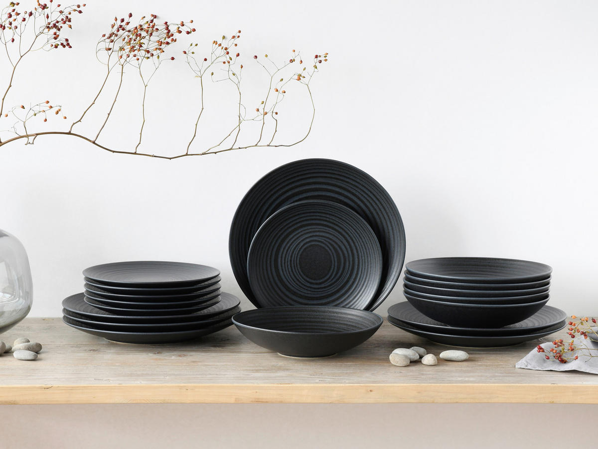 CreaTable Teller-Set Lava Stone schwarz Steinzeug Lava Stone - schwarz - CreaTable