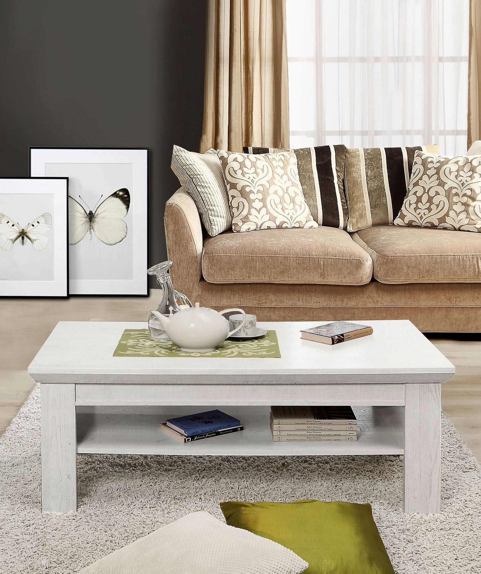 Couchtisch  weiß Pinie Nachbildung B/H/T: ca. 120x45x60 cm Kashmir_Couchtisch KSMT30-D43 - weiß (120,00/45,00/60,00cm)