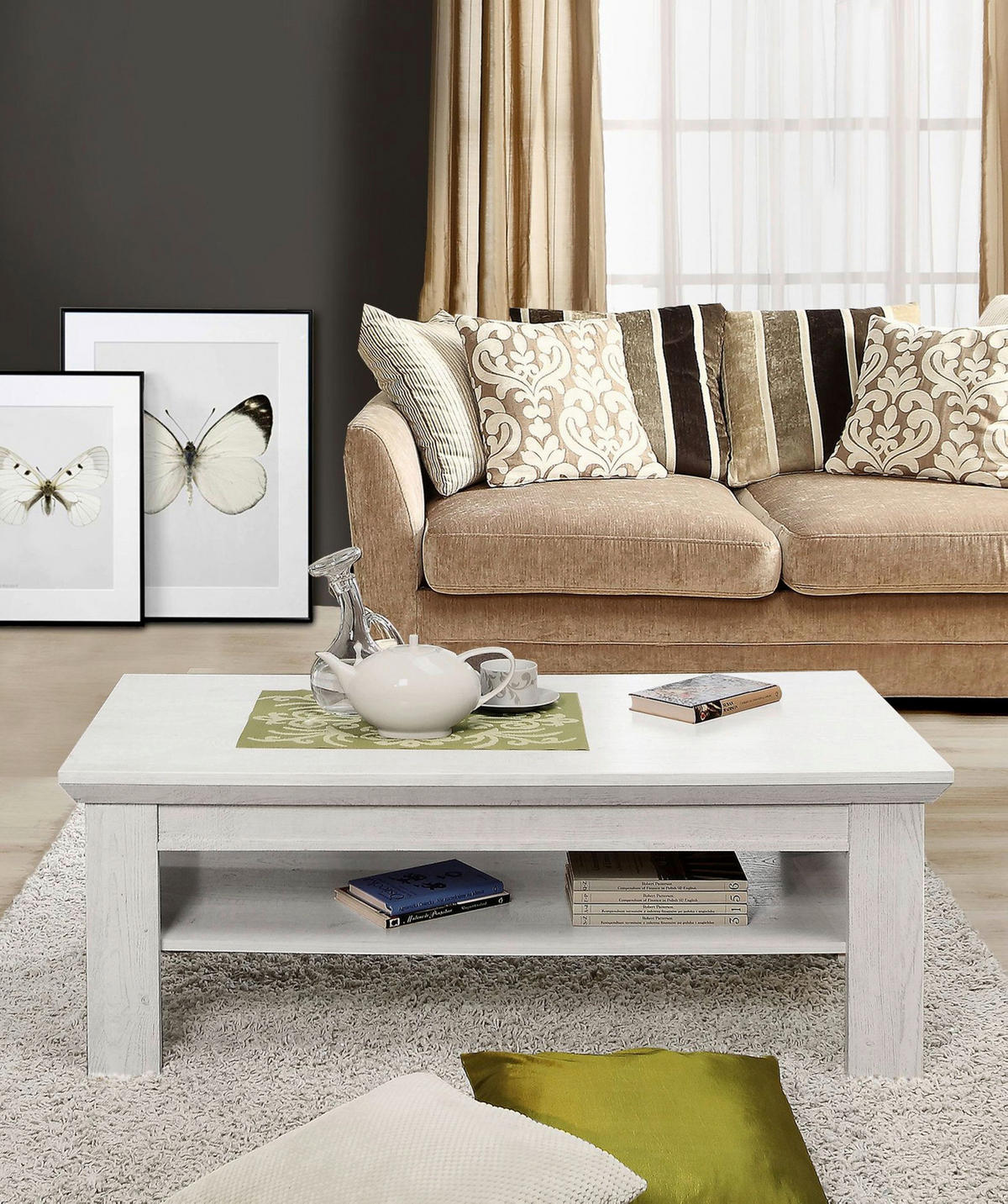 Couchtisch  weiß Pinie Nachbildung B/H/T: ca. 120x45x60 cm Kashmir_Couchtisch KSMT30-D43 - weiß (120,00/45,00/60,00cm)