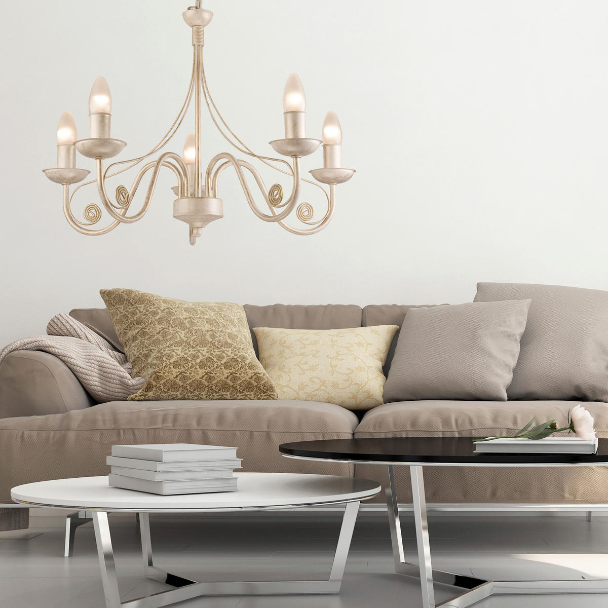 Lamkur Pendelleuchte DONATO 22536 weiß Stahl H/L: ca. 72x57 cm E14 5 Brennstellen Donato - weiß (57,00cm) - Lamkur