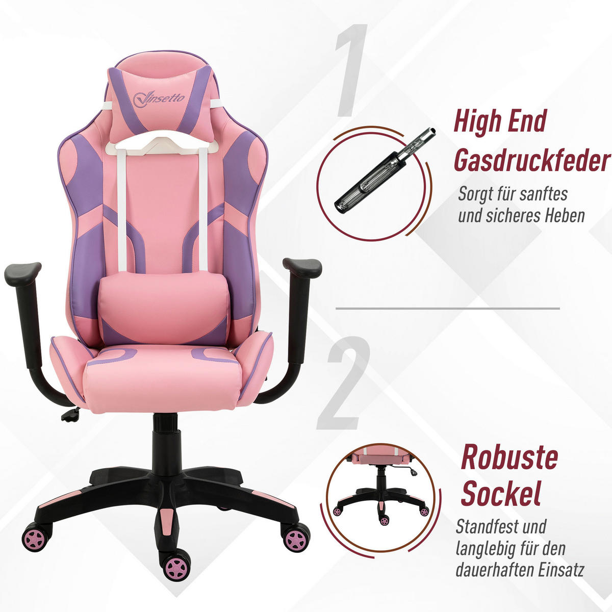 Gaming-Sessel 921-201 rosa 921-201 - rosa (69,00/125,50/56,00cm) - Vinsetto