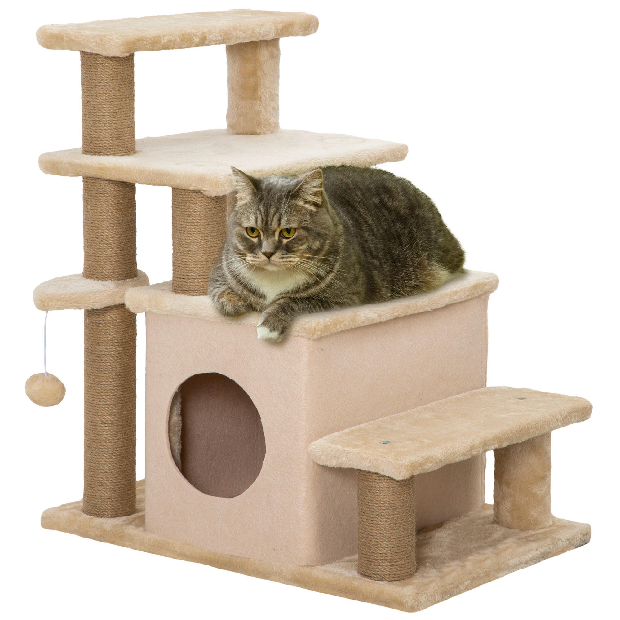 PawHut Katzentreppe m. Schlafhöhle beige Edelstahl B/H/L: ca. 40x60x66 cm Haustiertreppe - beige (66,00/40,00/60,00cm) - PawHut