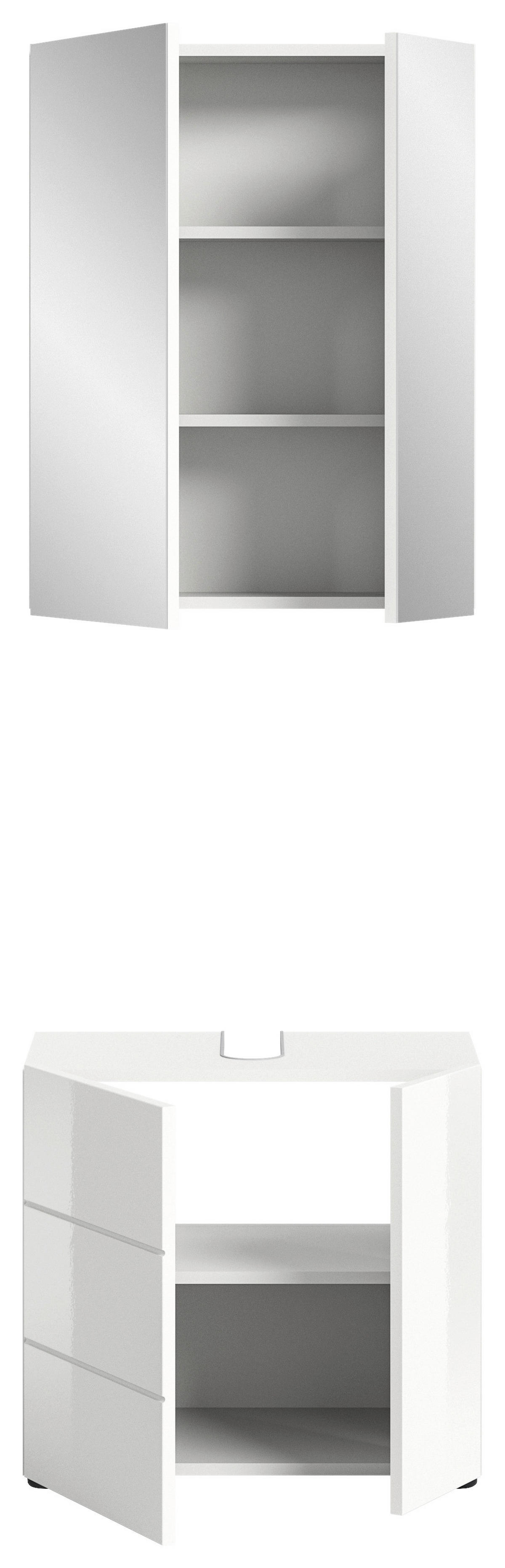Badezimmer-Set VIRA weiß weiß Hochglanz B/H/T: ca. 60x190x34 cm VIRA - weiß (60,00/190,00/34,00cm) - xonox.home