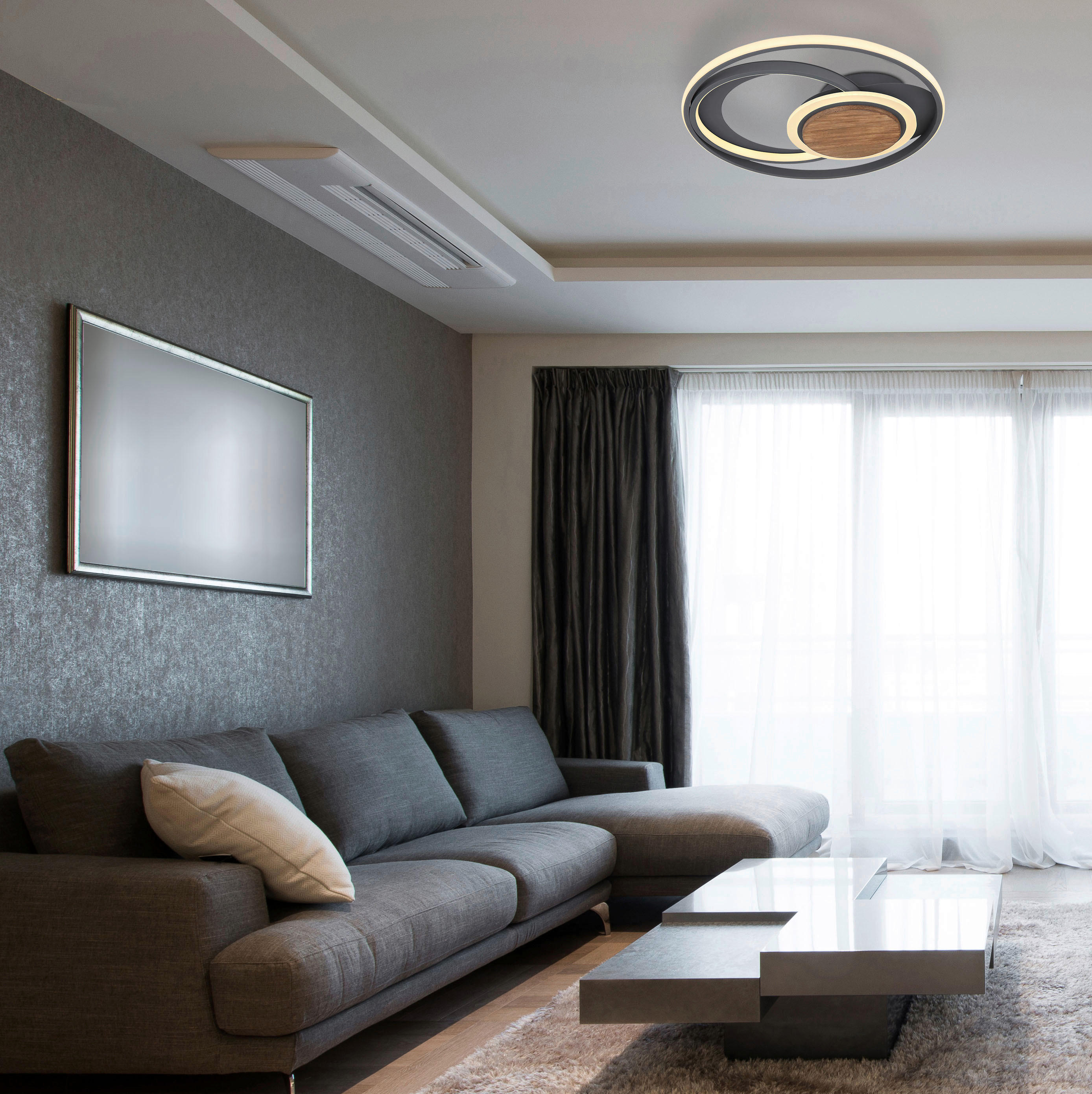 GLOBO LED-Deckenleuchte Opal Graphit Acryl Metall H/D: ca. 8x49,5 cm NIRRA - Graphit/Opal (49,50/8,00cm) - GLOBO