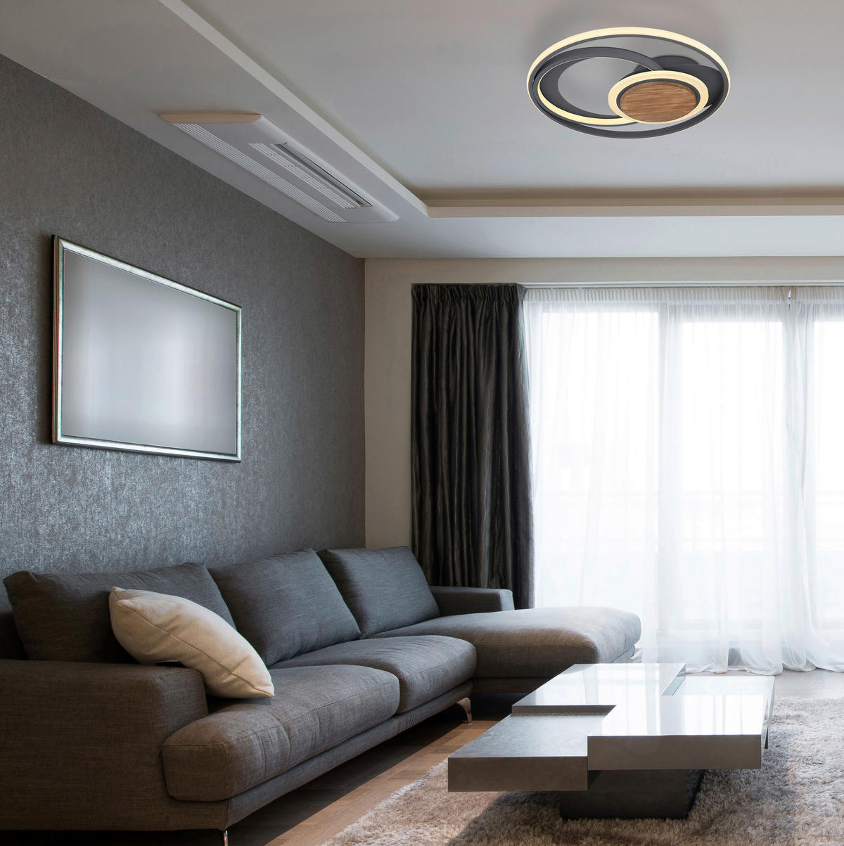 GLOBO LED-Deckenleuchte Opal Graphit Acryl Metall H/D: ca. 8x49,5 cm NIRRA - Graphit/Opal (49,50/8,00cm) - GLOBO