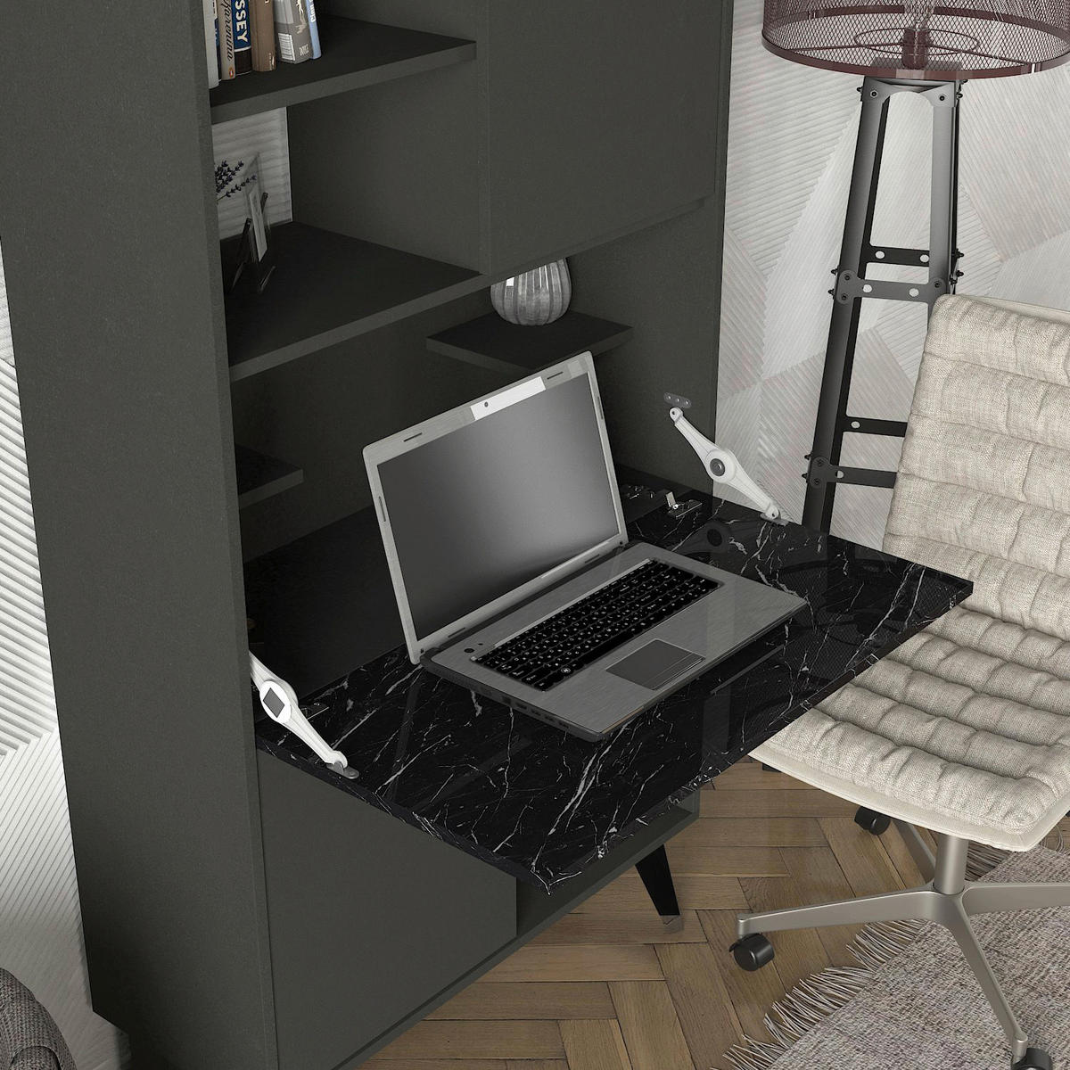 Regal Radica anthrazit Marmoroptik B/H/T: ca. 90x174x35 cm Radica - Marmoroptik/anthrazit (90,00/174,00/35,00cm) - moebel17