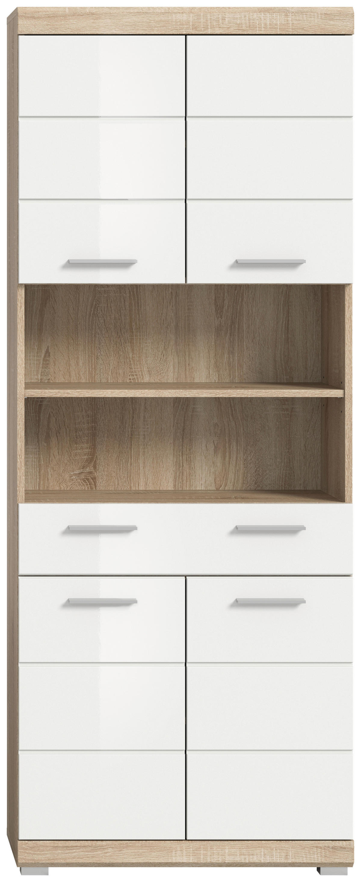 Badhochschrank Lambada Eiche Sonoma Nachbildung weiß Hochglanz B/H/T: ca. 74x191x31 cm Lambada - Eiche/weiß (74,00/191,00/31,00cm) - xonox.home