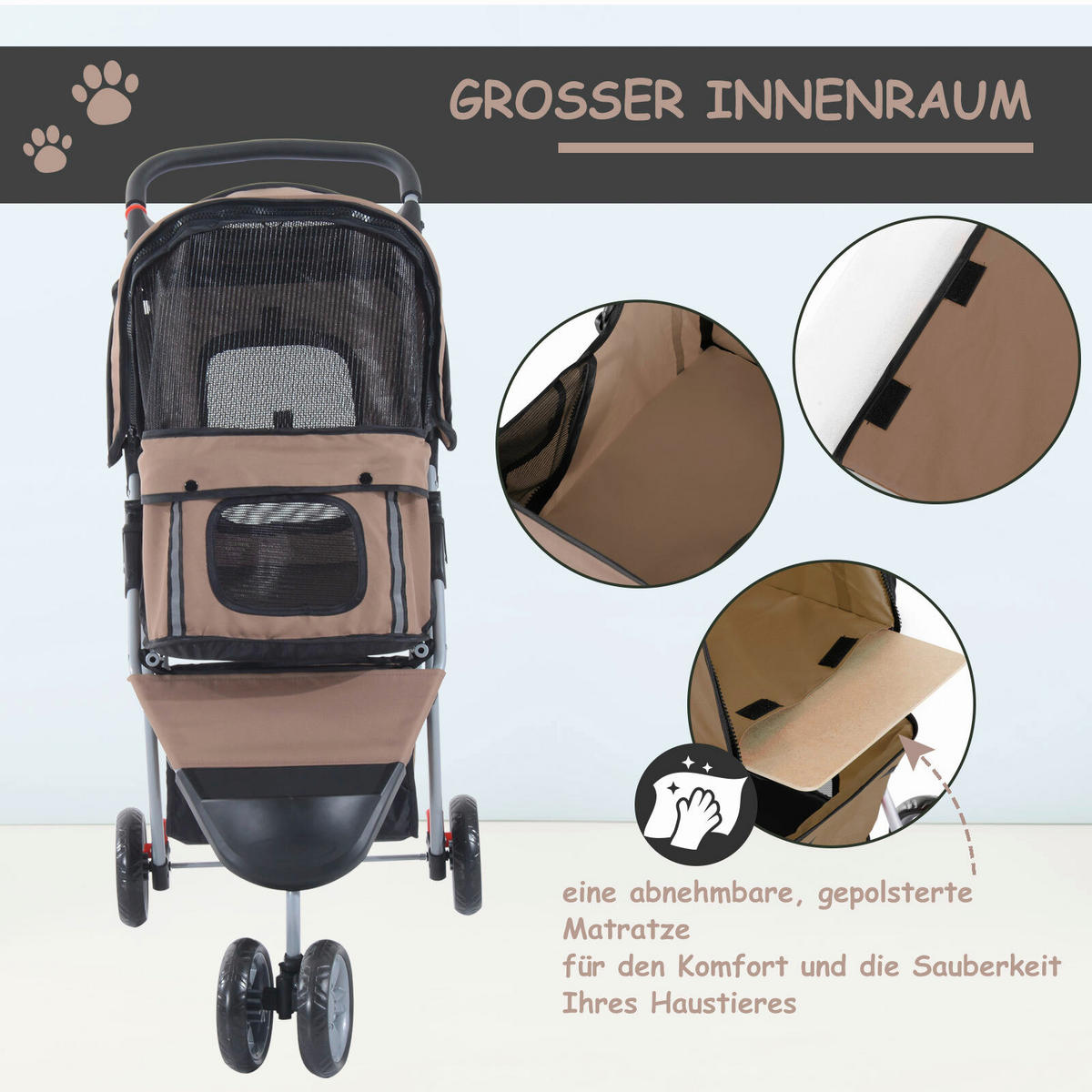 PawHut Hundebuggy kaffee Kunststoff B/H/L: ca. 45x97x75 cm Hundebuggy - kaffee (75,00/45,00/97,00cm) - PawHut