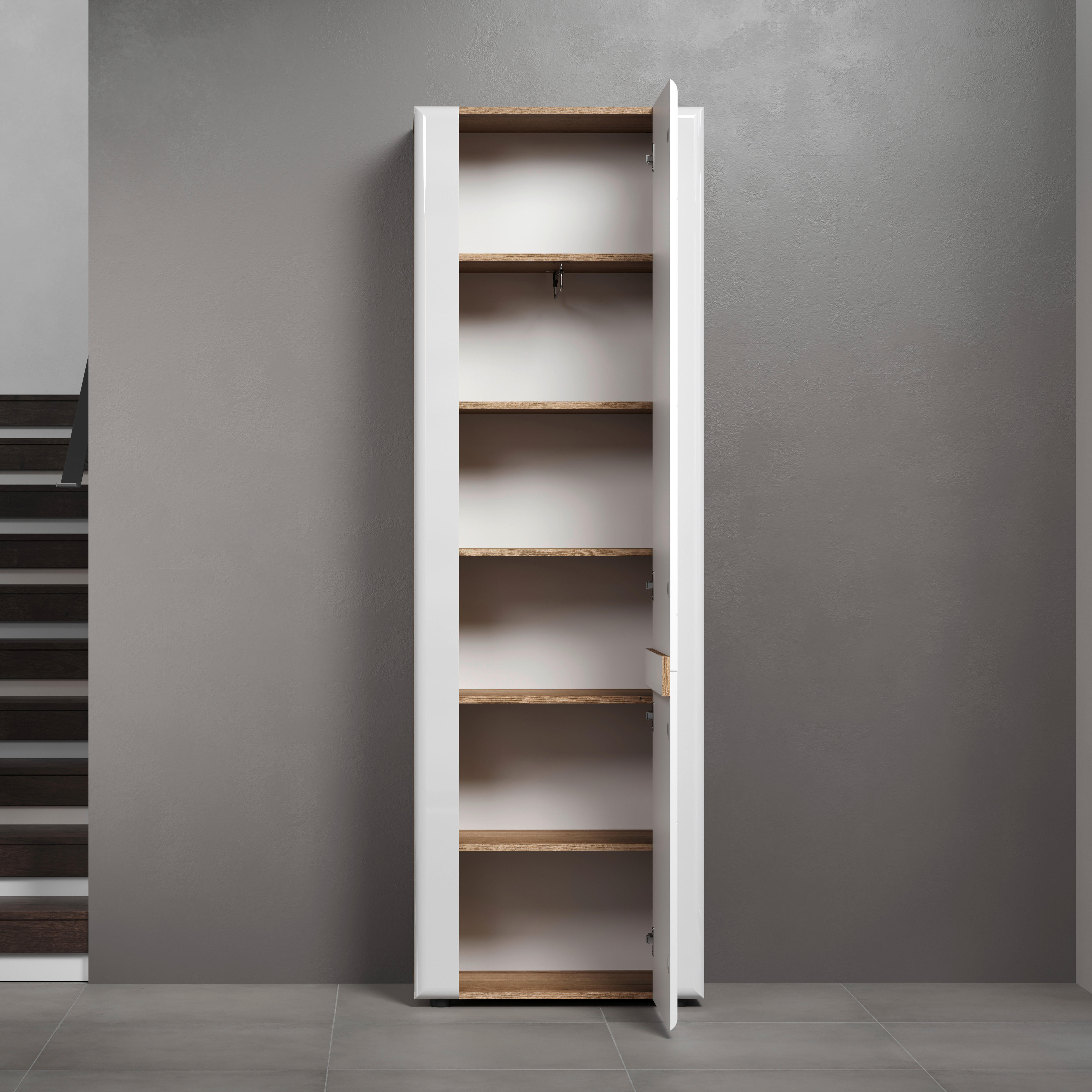 Garderobenschrank Marlon Eiche Evoke Coast Nachbildung weiß Hochglanz B/H/T: ca. 65x200x38 cm Marlon - Eiche/weiß (65,00/200,00/38,00cm)
