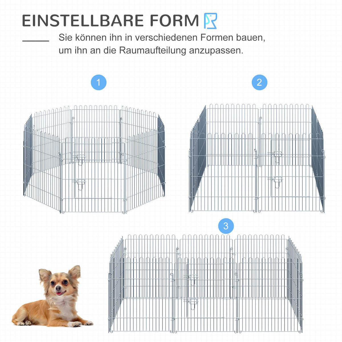 PawHut Freilaufgehege silber Metall Freilaufgehege 8tlg./Welpenausl. - silber - PawHut