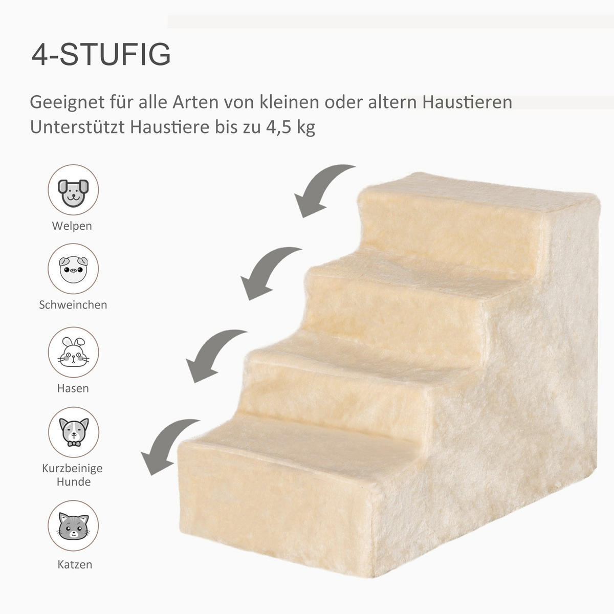 PawHut Haustiertreppe beige Edelstahl B/H/L: ca. 35x60x44 cm Haustiertreppe - beige (44,00/35,00/60,00cm) - PawHut