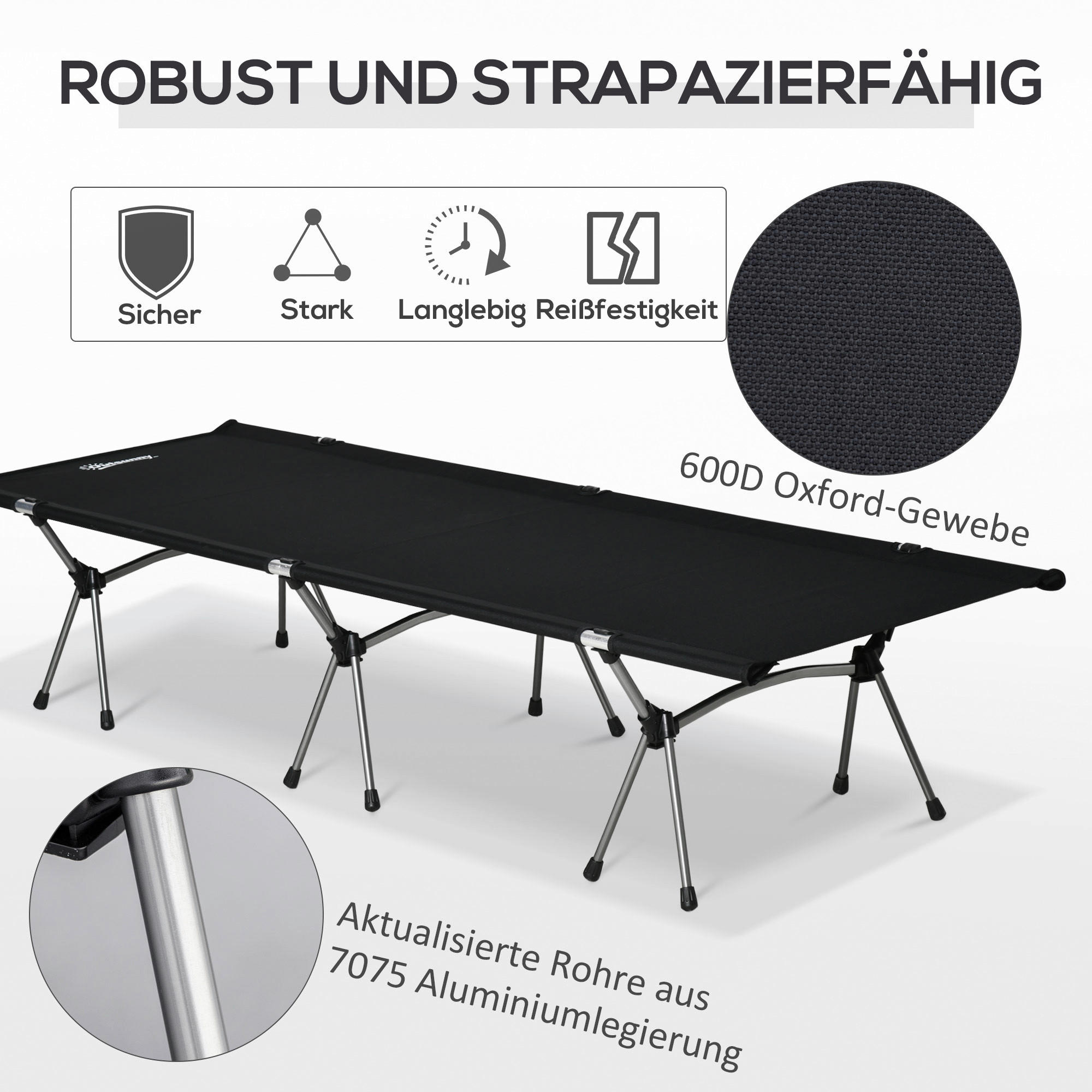 Outsunny Feldbett B/H/L: ca. 65x38x190 cm Feldbett - schwarz (190,00/65,00/38,00cm) - Outsunny