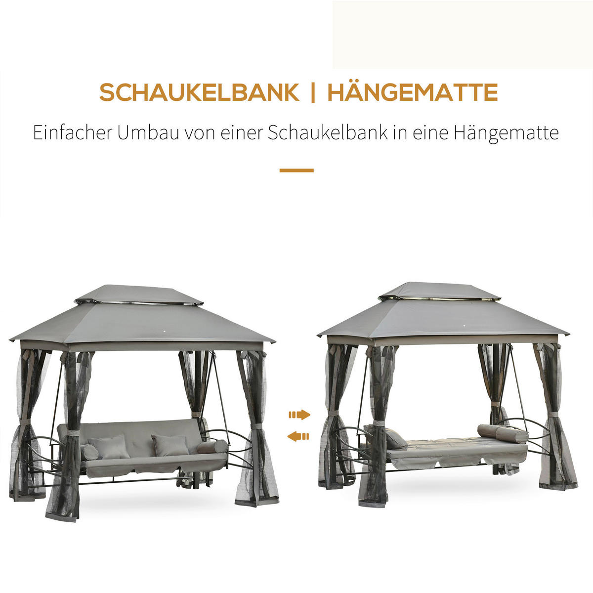 Outsunny Hollywoodschaukel grau Stahl B/H/L: ca. 172x248x256 cm Hollywoodschaukel - grau (256,00/172,00/248,00cm) - Outsunny
