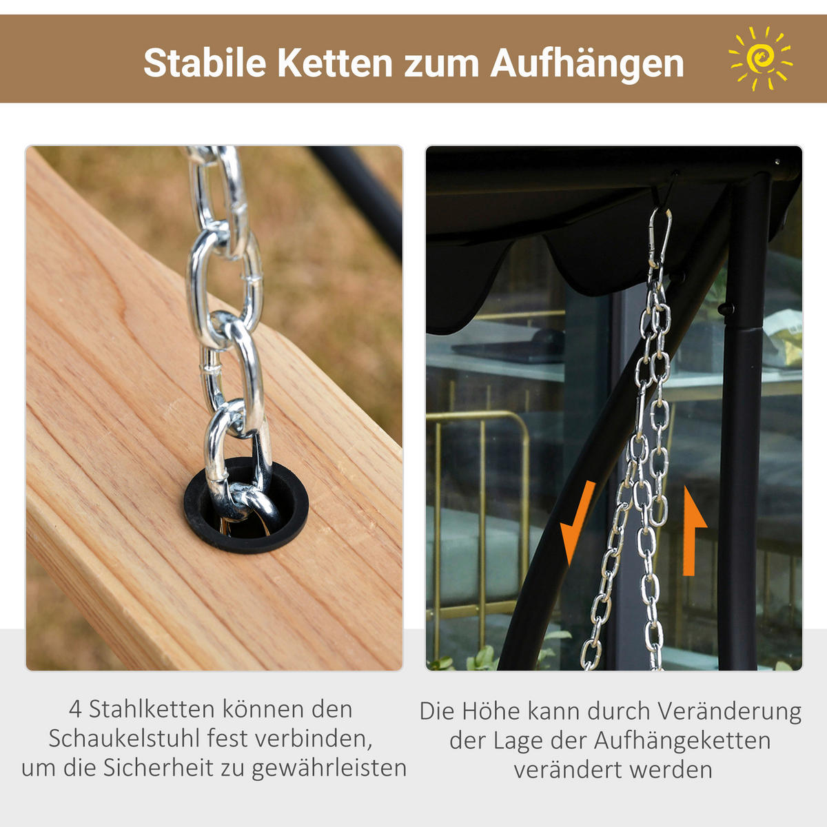 Outsunny Hängebank mit Getränkehalter natur Holz B/H/T: ca. 150x53x75 cm Hängebank mit Getränkehalter - natur (150,00/53,00/75,00cm) - Outsunny