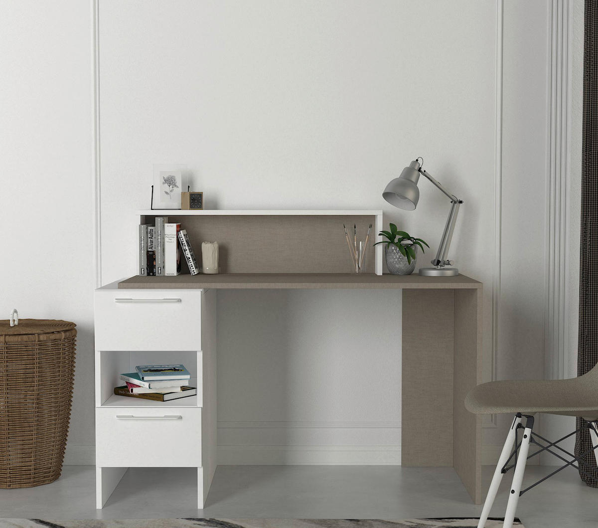 Schreibtisch Mikasa weiß grau B/H/T: ca. 127x90x60 cm Mikasa - weiß/grau (127,00/90,00/60,00cm) - moebel17