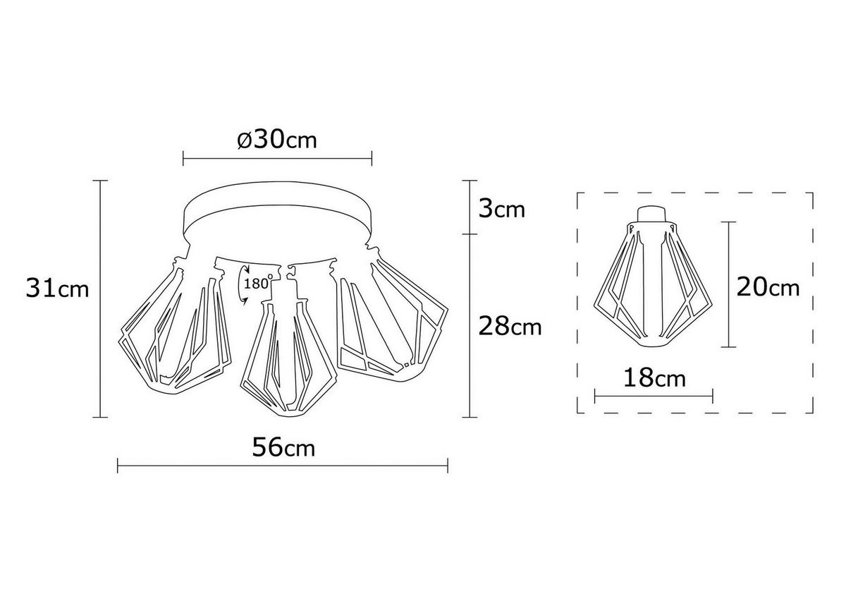 Opviq Deckenleuchte Oylat gold schwarz Metall B/H/T/L/D: ca. 56x31x56x56x56 cm E27 3 Brennstellen Oylat - gold/schwarz (56,00/56,00/31,00cm) - Opviq
